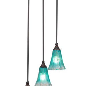 Toltec Lighting - 2143-DG-725 - Three Light Cluster Pendalier - Empire - Dark Granite